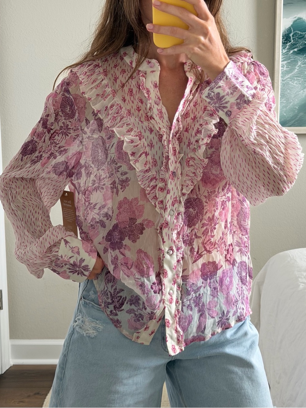 HEMANT & NANDITA Pink Floral Ruffle Button-Front Blouse
